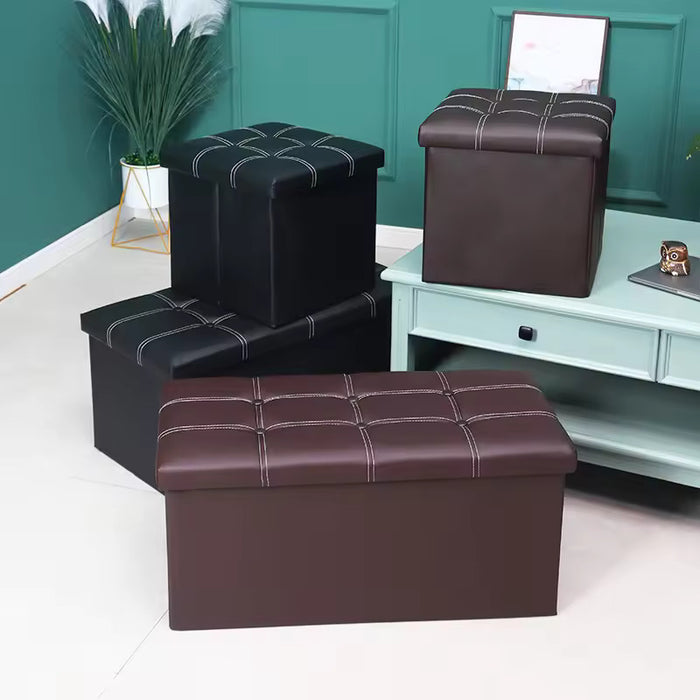 Folding Ottoman Storage Cube Footstool Stool Blanket Box Pouf Faux Leather Linen