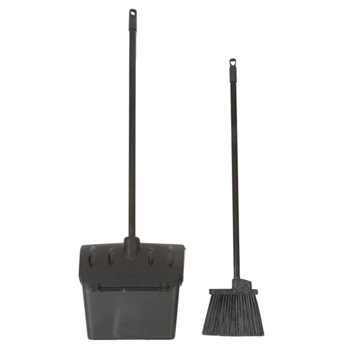 Dustpan and Brush Broom Set Dust Pan Long Black Sweep Lobby Garden Lid Cover 95