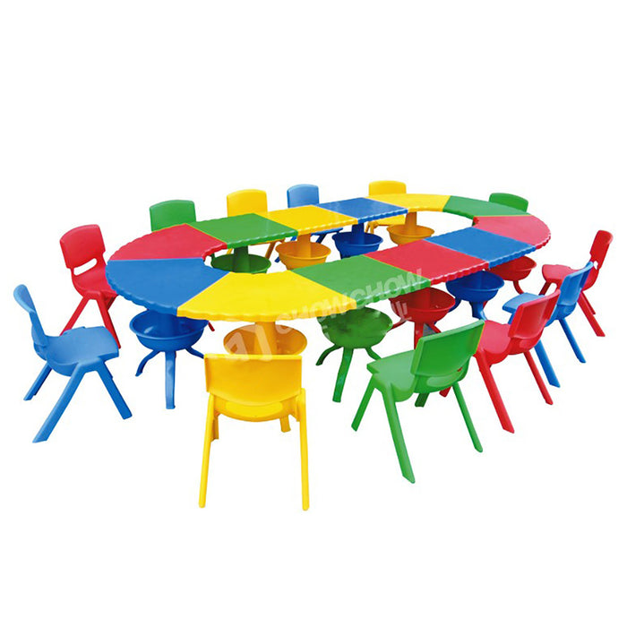 Kids Table and Chair Set Children Activity Toddler Large Plastic 6 Chairs 127x50