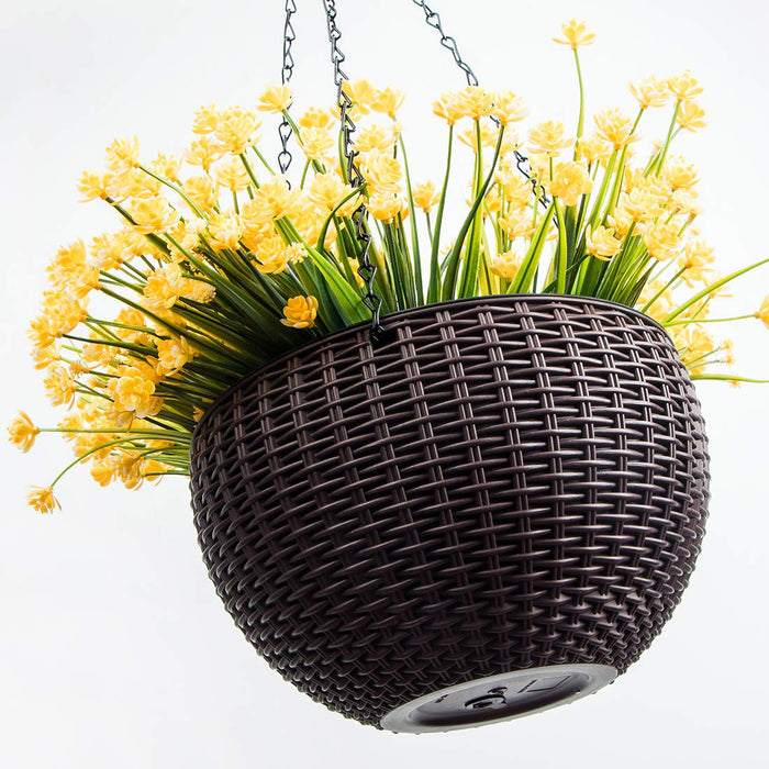 2x Landen Rattan Hanging Plant Pots Flower Baskets Planters Self Watering Wall