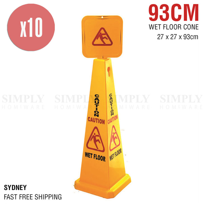 10x Wet Floor Cone Caution Safety Sign Yellow Hazard Slippery Cleaning 93cm