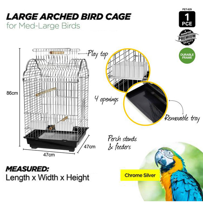 Bird Cage Large Medium Metal Frame Angled Roof Silver Chrome 47cm x 86cm x 47cm