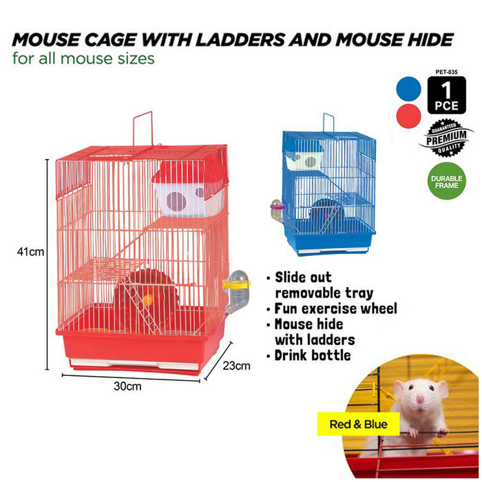 Mouse Hamster Cage Metal Frame Square Roof Red Coloured Toys 30cm x 23cm x 41cm