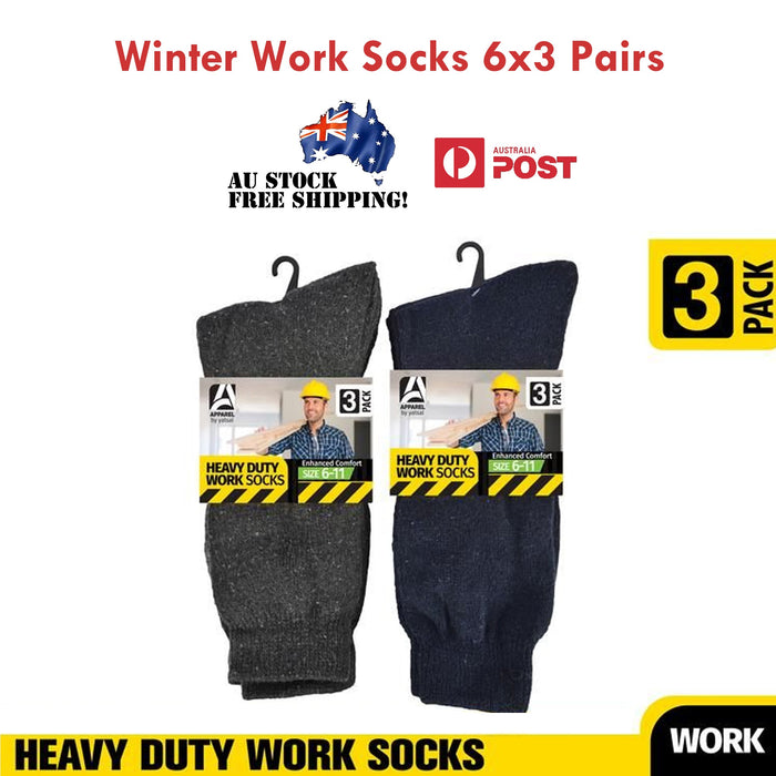 6x3 Pairs Winter Work High Visibility Socks Heavy Duty Cotton Comfort Size 6-11