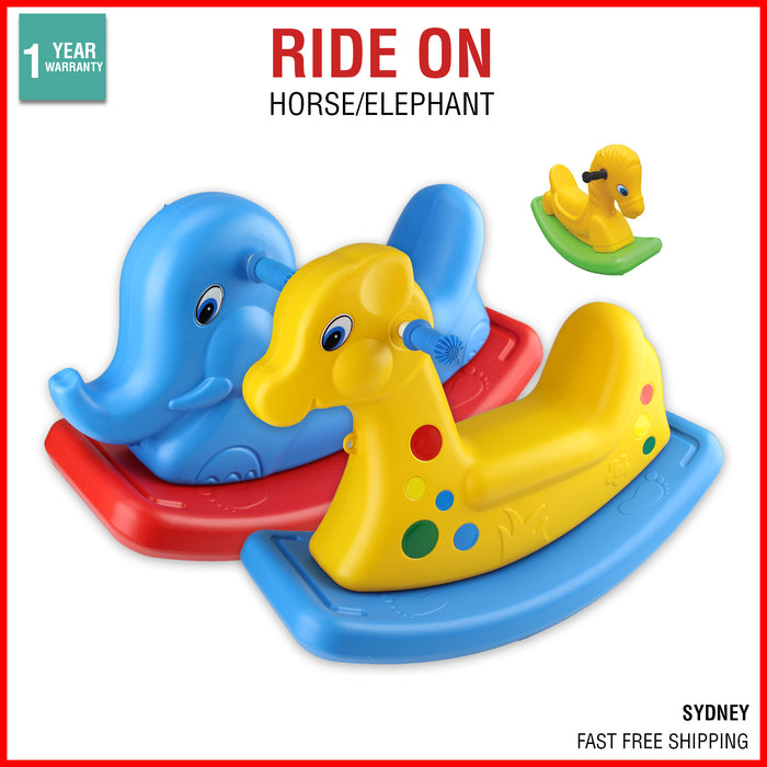 Kids Rocking Horse Ride On Toy Pony Cute Colourful Fun Toddler Baby Plastic Blue