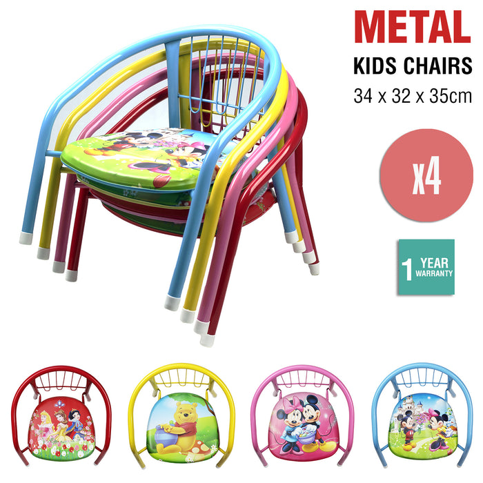 4x Kids Chairs Children Toddler Metal Arm Outdoor Blue Red Pink Yellow Sound
