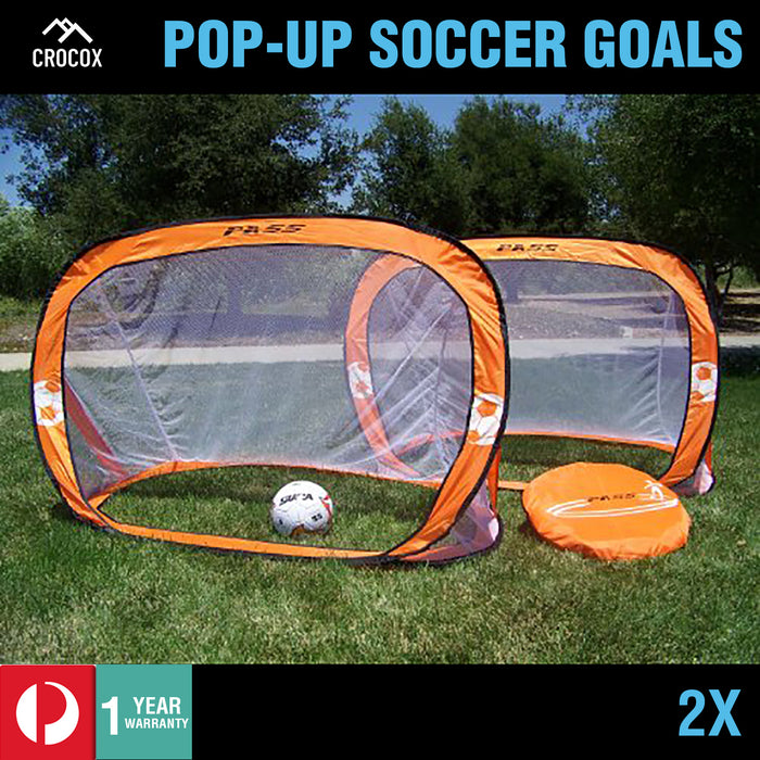 2x Pop Up Soccer Goals Football Net Kids Portable Mini Foldable Pop-Up Orange