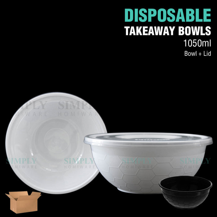 Take Away Food Containers Round Bowls Takeaway Plastic Soup Noodle Bulk 1050ml