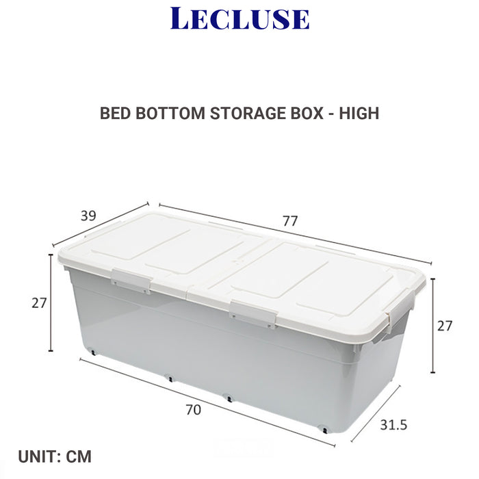 Lecluse Bed Bottom Storage Box Under-Bed Case Container Organizer Pully Wheel PP