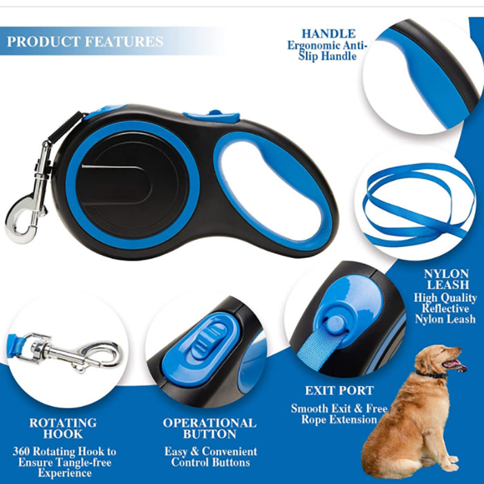 Pipers Automatic Retractable Dog Leash Retractable One Button Break & Lock Heavy