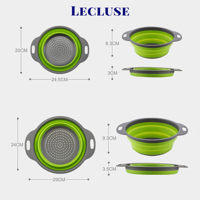 2Pk Lecluse Foldable Colander Set Kitchen Vegetable Fruit Washing Basket Drainer