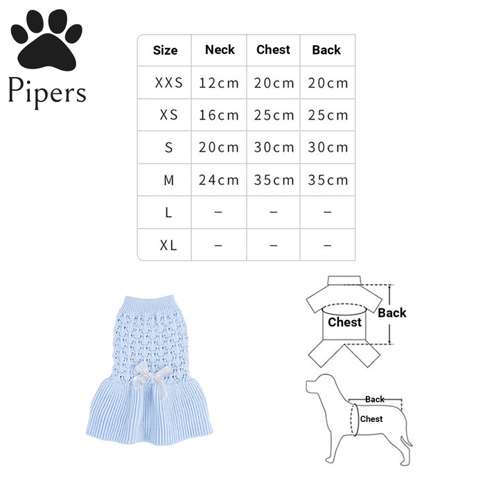 Pipers Pet Knit Dress Small Dogs Cats Skirt Sweater Winter Clothes Warm Acrylic