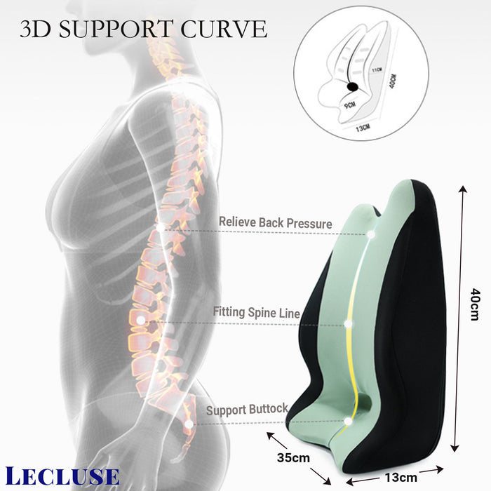 Lecluse Lumbar Support Pillow Car Memory Foam Back Posture Cushion Pain Relief