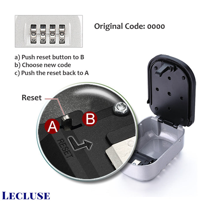 Lecluse Key Lock Box Storage Case Wall Mounted 4 Digit Password Security Hider