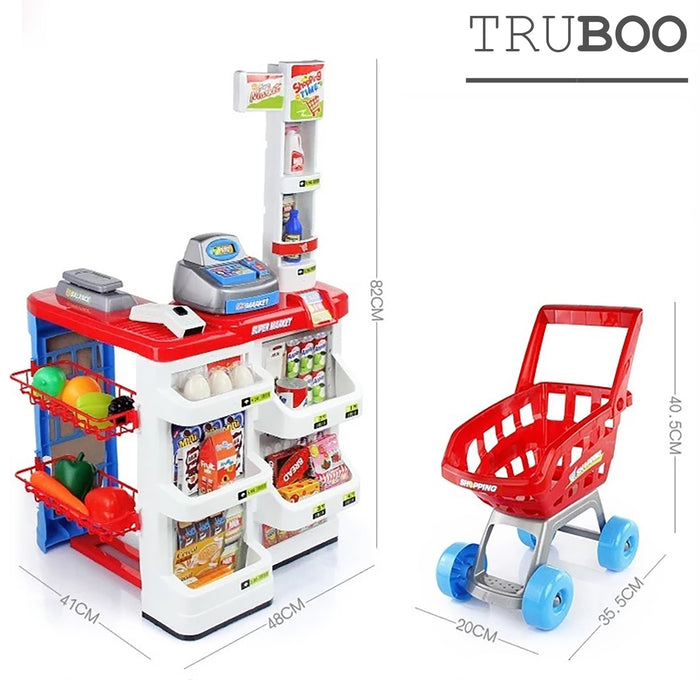 Truboo Kids Supermarket Play Toy Set Children Pretend Game Shopping Cart Foods