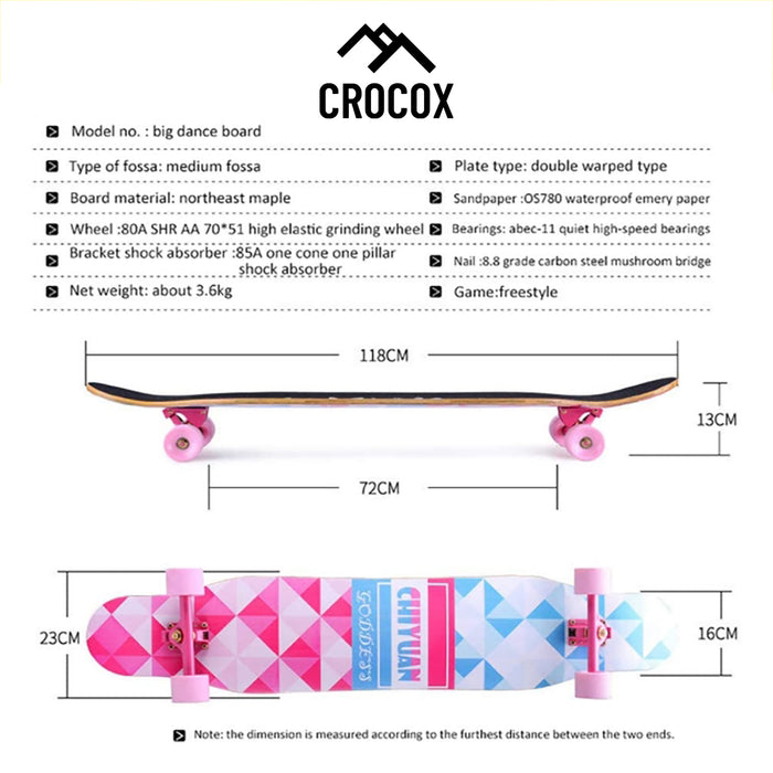 Crocox Adult Longboard Skateboard Complete Youth Beginner Maple Deck Outdoor