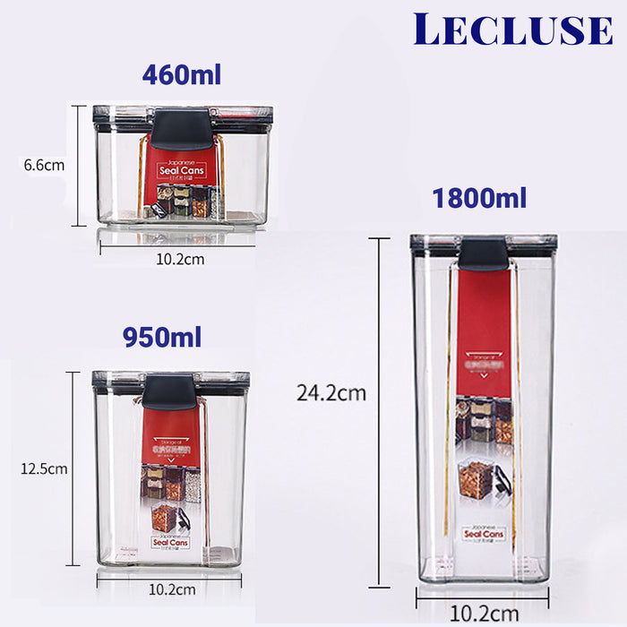 3x Lecluse Airtight Food Storage Container Kitchen Pantry Transparent Sealed