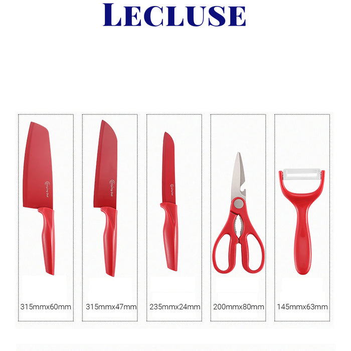 Lecluse Kitchen Knife Set Chef 5Pcs Block Cooking Cutting Peeler Scissors