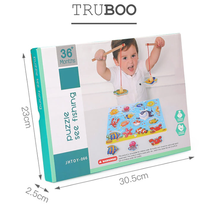 Truboo Kids Magnetic Fishing Toy Children Wooden Puzzle Game Set Toddlers 2 3 4