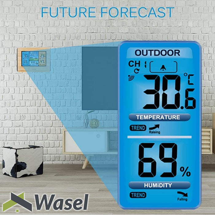 Wasel Alarm Clock Wireless Weather Station Sensor LED Display Time Date Temp