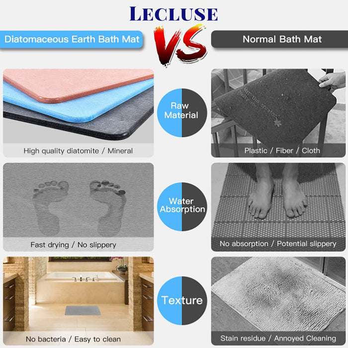 Lecluse Diatomaceous Earth Bath Mat Nonslip Absorbent Bath Mat Bathroom Floor Sh