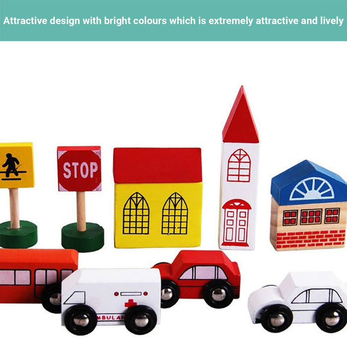 Truboo Kids Railway Set Toy Overpass Traffic Cars Building Blocks Wooden 40Pcs
