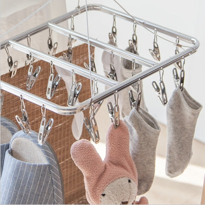 Stainless Steel Clothes Hanger Airer Dryer 28 Pegs Clips Rack Sock Underwear