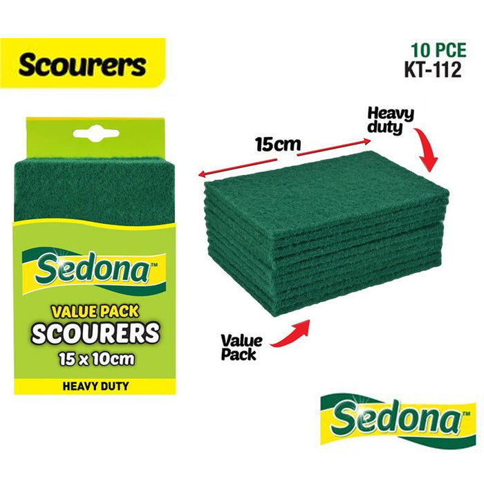 6x Scour Pads Multi Pack Green Sponge 2 in 1 Value Bulk 10x15cm Scrubbing Pads