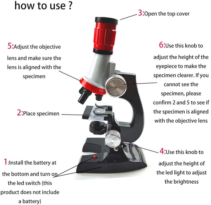 Truboo Kid Science Microscope 100x 400x 1200x Magnifier Children Educational Toy