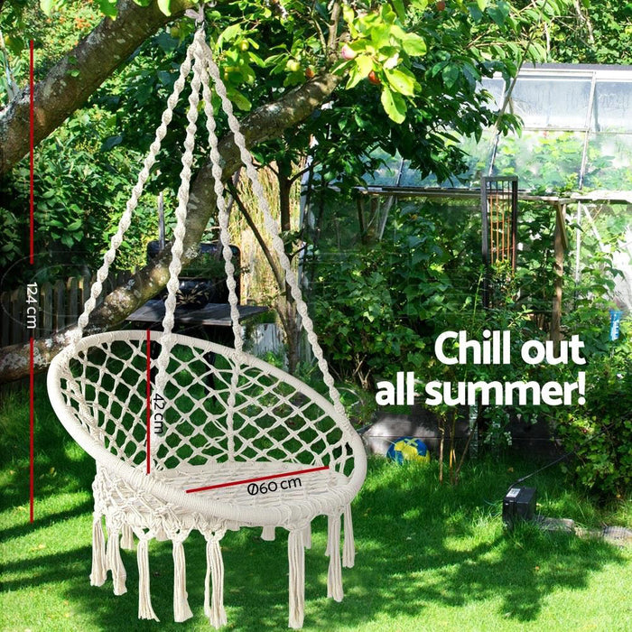 Hammock Swing Chair Straps Hanging Camping Egg Outdoor Indoor Bed Knitted Cream