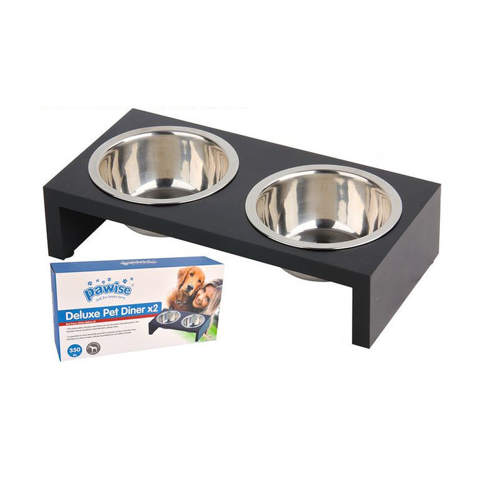 Pet Dog Bowl Metal Luxury Deluxe Stand Diner 3pcs Double Food Water Combo 350mL