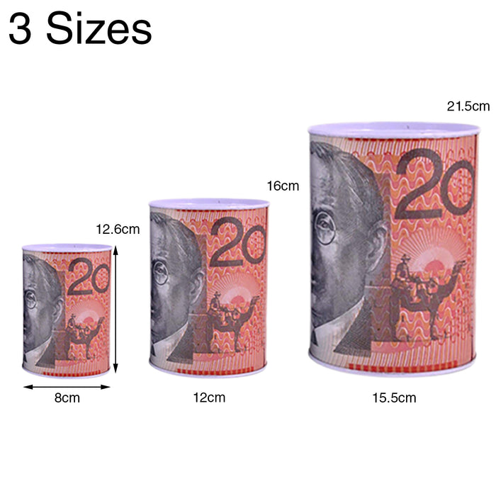 Money Tin Australian Box Jar Piggy Bank Coin 10 20 50 100 Dollar Notes OZ Large