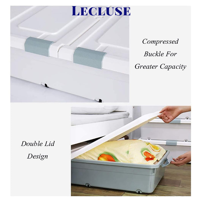Lecluse Bed Bottom Storage Box Under-Bed Case Container Organizer Pully Wheel PP