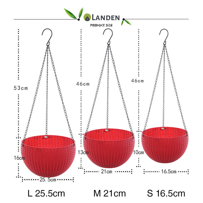 2x Landen Rattan Hanging Plant Pots Flower Baskets Planters Self Watering Wall