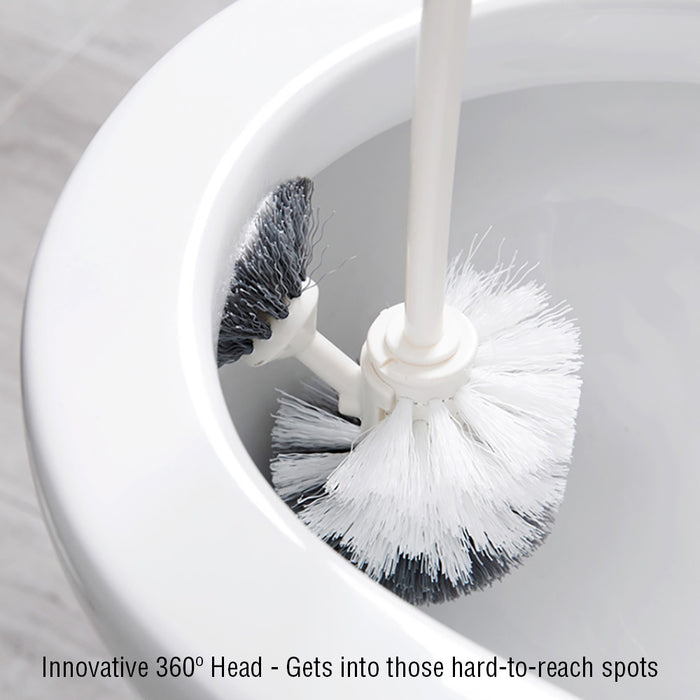 Toilet Brush Holder Set Tilted Head Bathroom Cleaning Brushes Accessories White