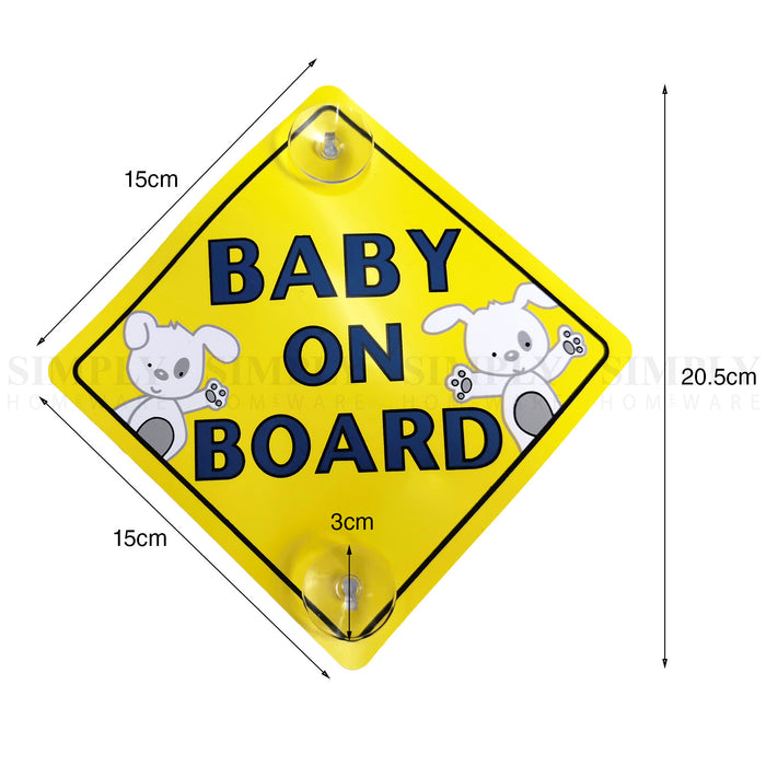 2x Baby on Board Car Sign Suction Cup Decal Yellow Kids Family Safety In Sticker - Simply Homeware