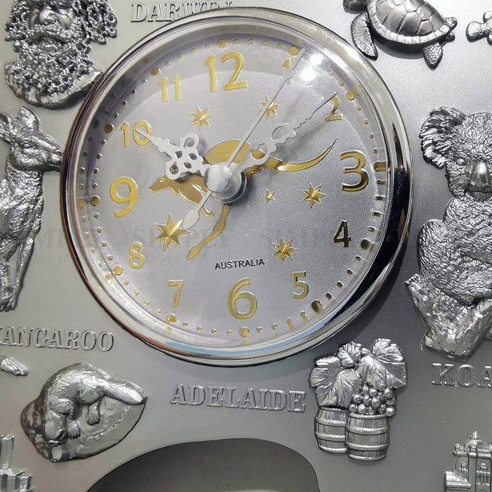 Australian Souvenirs Map Clock Movement Bedside Silver Aussie Gift Bulk Small - Simply Homeware