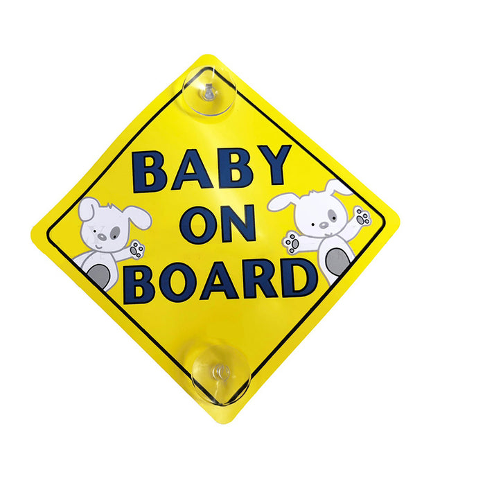 Baby on Board Car Sign Suction Cup Decal Yellow Kids Family Safety In Sticker