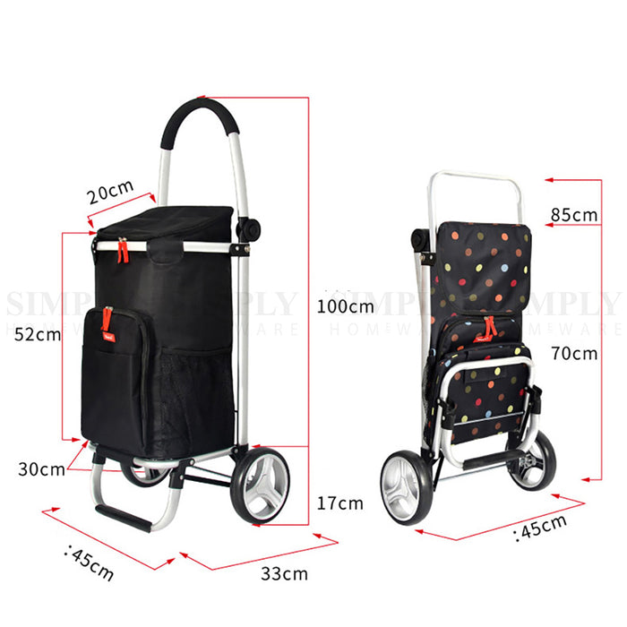 Shopping Cart Trolley Grocery Aluminium Foldable Luggage Wheels Basket Carts Bag - Simply Homeware