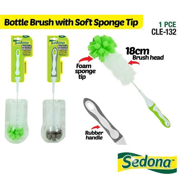 2pcs Bottle Brush Sponge Tip Foam Rubber Handle 18cm Kitchen Round Head