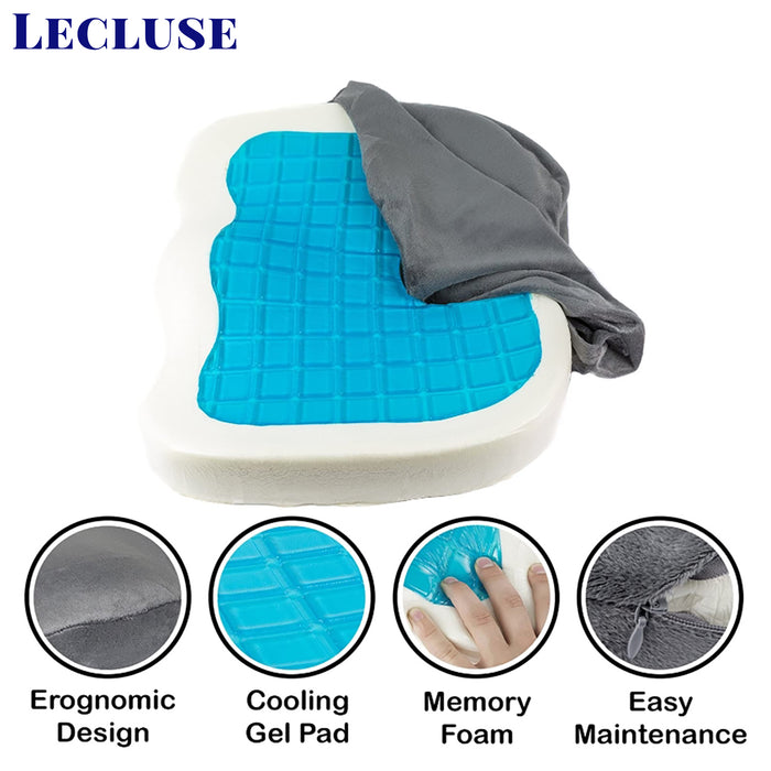 Lecluse Gel Seat Cushion Memory Foam Back Support Cooling Seat Non-Slip Soft