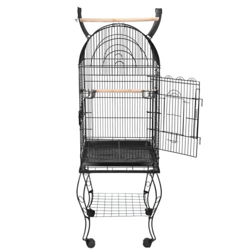 Bird Cage Large Medium Metal Frame Stand Wheels Arched Roof White 50x50x140cm