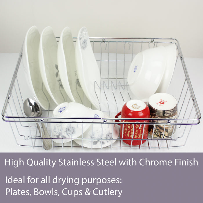 Stainless Steel Dish Rack Chrome Racks Dishrack Drying Cutlery Drainer Tray - Simply Homeware