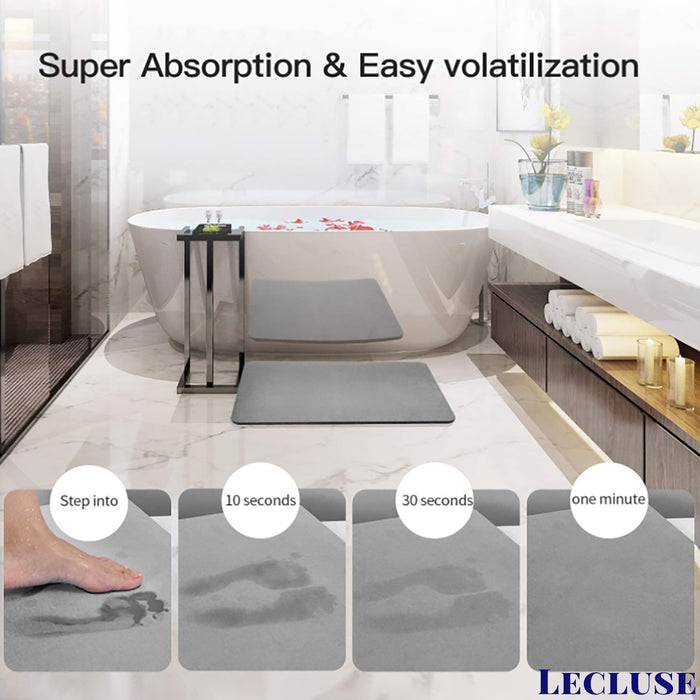 Lecluse Diatomaceous Earth Bath Mat Fast-Drying Absorbent Nonslip Shower Pad