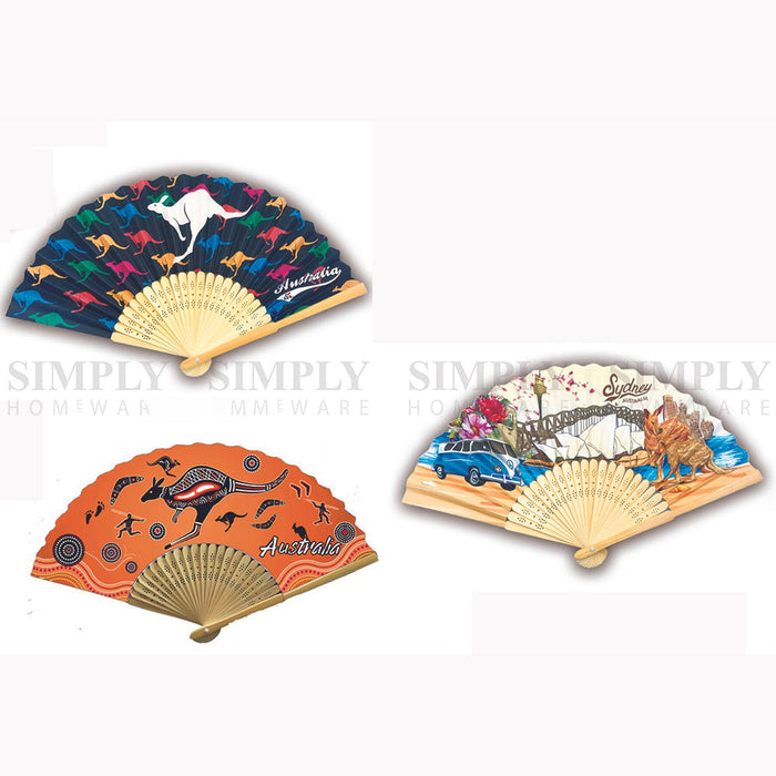 Australian Souvenirs Hand Holding Fans Chinese Bamboo Wooden Paper Aussie Gift