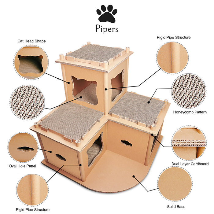Pipers Cat Cardboard House Tree Tower Condo Scratcher Pet Post Pad Mat Furniture