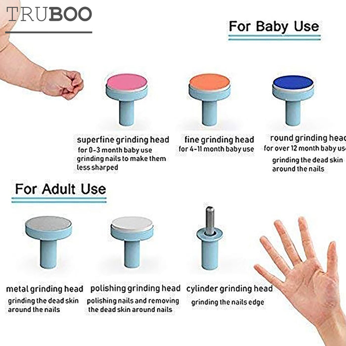 Truboo Electric Baby Nail Trimmer Infant Newborn Safe Grinder Clipper Tools Set