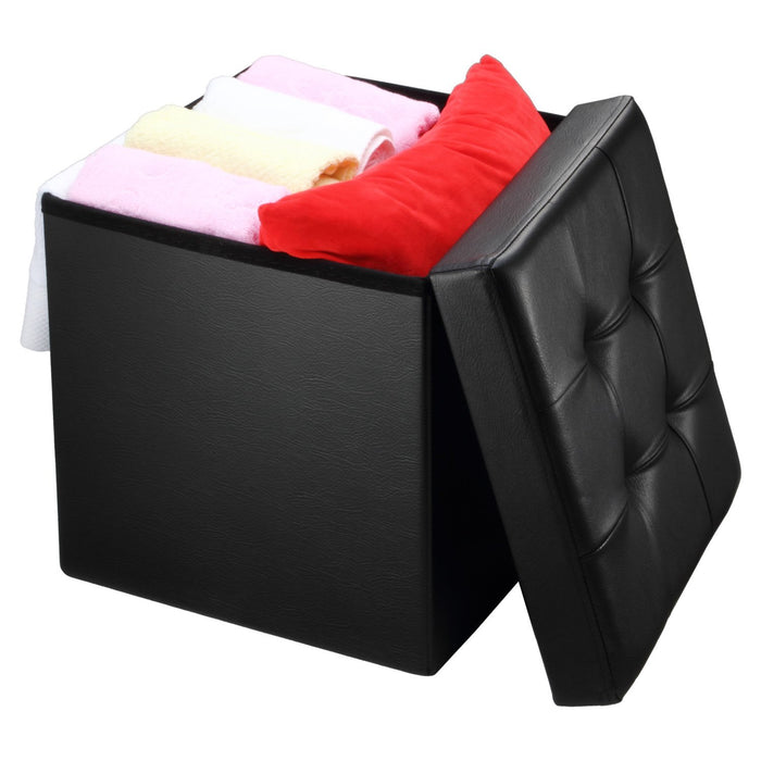 Folding Ottoman Storage Cube Footstool Stool Blanket Box Pouf Faux Leather Linen