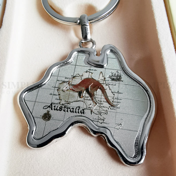 Australian Souvenirs Pen and Keychain Set Keyring Bulk Aussie Gift Silver Map - Simply Homeware