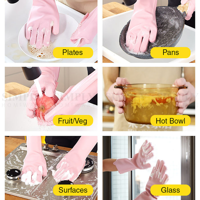 Silicone Scrubbing Gloves Magic Dish Scrubber Washing Cleaning Sponge Rubber - Simply Homeware